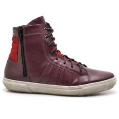 Imagem de Tênis Masculino Couro Cadarço Cano Médio Zíper Moderno - Reta Oposta, 