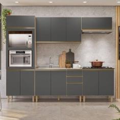 Imagem de Cozinha Completa Angela 11 Portas 3 Gavetas 100% MDF Carvalho Tok/Cinza