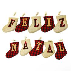 Imagem de Enfeite De Natal Bota Pregador Corda Vermelho 10 Unidades