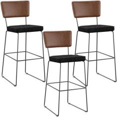 Imagem de Kit 03 Banqueta Alta Cozinha Sala Jantar Allana L02 Sintético Marrom L