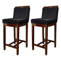 Imagem de Kit 2 Banquetas Média Estofadas com Encosto Líbia Madeira Capuccino Suede CCS