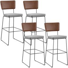 Imagem de Kit 04 Banqueta Alta Cozinha Allana L02 Marrom Linho Cinza