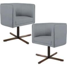 Imagem de Kit 02 Poltronas Decorativas Giratória Base X Betina D02 Linho  C-416 - Lyam Decor
