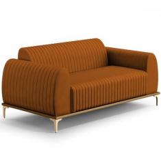 Imagem de Sofá 3 Lugares Para Sala De Estar Molino 210 Cm D02 Pés D'ouro Veludo Telha C-262 - Lyam Decor