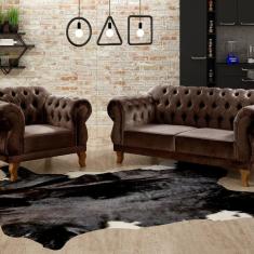 Imagem de Sofá 2 e 1 Lugares Duquesa Decoração Sala Recepção Retrô Marrom