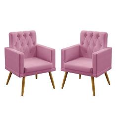 Imagem de Kit 2 Poltronas Decorativas Vega Com Rodapé E Botões Capitonê Suede Rosê Aradecor