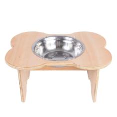 Imagem de Comedouro Pet Elevado Em Madeira Inox Formato Osso Cachorro