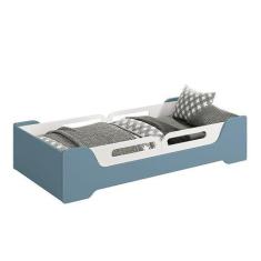 Imagem de Cama Evolutiva Zaki Azul Fosco, 2 Kits Proteção Lateral Usinada E Colc