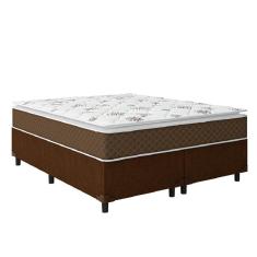 Imagem de Cama Box Casal Queen Colchão Molas Ensacadas Pillow Top Martino 158X198x63cm Marrom/Branco Umaflex -Suporta Até 120Kg Por Pessoa