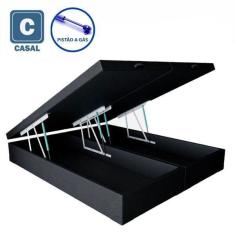 Imagem de Cama Box Casal com Bau Pistão a gás preto Bipartido 138x188