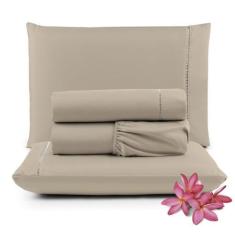 Imagem de Jogo De Lençol Micro Percal King 300 Fios 4 Peças - Avelã - Santos E L