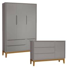 Imagem de Cômoda Infantil E Guarda Roupa 3 Portas New Classic Cinza Com Pés Madeira - Reller