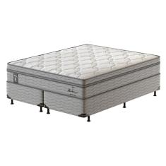 Imagem de Cama Box Queen Size Probel Alabama com Euro Pillow e Molas Ensacadas 68x158x198 cm - Branco/Cinza
