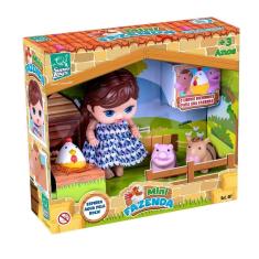Imagem de Boneca Mini Fazenda Com 3 Animais Galinha Porco E Cavalo