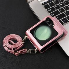 Imagem de Para Samsung Galaxy Z Flip 6 capa protetora para Galaxy Z Flip6 Flip 6 bolsa de mensageiro cordão capa de couro, rosa, para Galaxy Z Flip 6