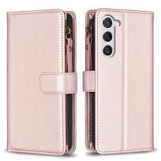 Imagem de Capa com alça de pulso para Samsung Galaxy S23, 9 compartimentos para cartão, 1 carteira de couro com zíper, função de suporte, fecho magnético, capa para celular compatível com Samsung Galaxy S23 5G
