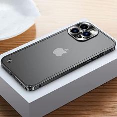 Imagem de Estojo de armação de metal galvanizado de luxo para iPhone 11 12 13 14 Pro Max 12 13 Mini 14Plus Capas de telefone com placa traseira de acrílico fosco, preto 1, para iPhone 12Pro