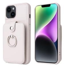 Imagem de Capa de telefone tipo carteira com anel de dedo para iPhone 15 Pro Max 14 13 12 11 Pro Max 15Plus Couro com suporte para cartões Capa traseira, branco leitoso, para iPhone 13 Pro