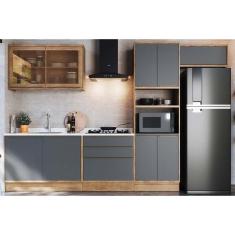 Imagem de Cozinha Modulada Completa Versalis 6 Peças (2Aéreos+2Balcões+1TorreQuente+1Complemento) C6P163 Freijo/Grafite - Herval