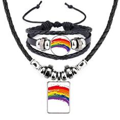 Imagem de LGBT Arco-íris Gay Lésbicas Transgênero Couro Colar Pulseira Conjunto de Joias