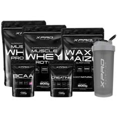 Imagem de Kit 2X Whey Protein Muscle 900G + Creatina + Bcaa 100G+ Waxy Maize 800