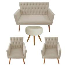 Imagem de Kit Sofá 2 Lugares Decorativo Para Sala de Estar Pés Madeira Retro Nin
