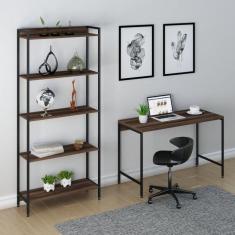 Imagem de Conjunto Home Office 2 Peças Escrivaninha com Estante Active Yescasa Nogal