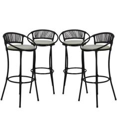 Imagem de Conjunto 4 Banquetas Fio de Fibra Artesanal para Bar, Bancada, Balcão,