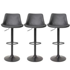 Imagem de Kit 3 Banquetas Altas Com Encosto Alto Estofado Para Cozinha Americana