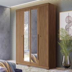 Imagem de Guarda Roupa Solteiro Buriti Ripado 4 Portas Com Espelho E Pés - Santo