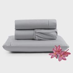 Imagem de Jogo de Lençol Micropercal 400 Fios Solteiro 3 Peças Barato - Cinza