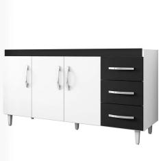 Imagem de Balcão Pia 3 Portas 3 Gavetas 160 Cm D`w Preto