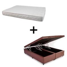 Imagem de Cama Box Baú Casal 138 Bipartido Tecido Sintético Marrom Com Colchão Roma Bello Box 100% Espuma D45 Bege 55x138x188