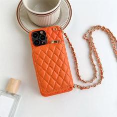 Imagem de Bolsa com alça crossbody para iPhone 15 14 13 12 11 Pro Max com zíper carteira porta-cartões com corrente capa de couro PU, laranja, para iPhone 13