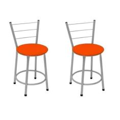 Imagem de Kit 2 Banquetas Baixa Prata Com Assento Laranja Fortmix