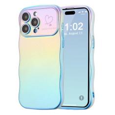 Imagem de ZTOFERA Capa para iPhone 15 Pro Max de 6,7 polegadas, linda capa ondulada encaracolada com estampa de coração de amor, borda de revestimento iridescente com proteção total da câmera, capa de telefone