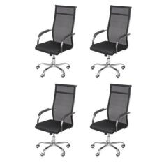 Imagem de Kit 4 Cadeiras para Escritorio Presidente Alta Roma 3312 Preto