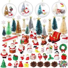 Imagem de 96 peças de enfeites em miniatura para globo de neve, kit faça você mesmo, decoração de vila de Natal, estatuetas de Natal, mini enfeites de Natal com rena de boneco de neve, Papai Noel, floco de neve