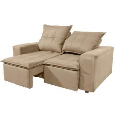 Imagem de Sofá 2 Lugares Retrátil Reclinável Veneza 166cm Veludo Bege - Megasul