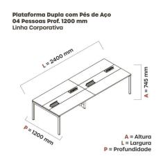 Imagem de Mesa de Plataforma dupla para 4 Pessoas Corporativa 120X120/4P PDC12/12/4P Escalate/Grafito