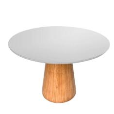Imagem de Mesa De Jantar Cone Redonda 130 Cm Base Madeira Freijó Tampo Laqueado Cor Branco