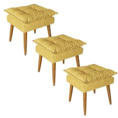 Imagem de Kit 03 Puff Puf Banqueta Opala Para Quarto Sala Recepção Suede Amarelo