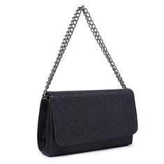 Imagem de Clutch Bolsa De Mão Feminina Com Brilho Preto CM Shoes Alça De Corrente