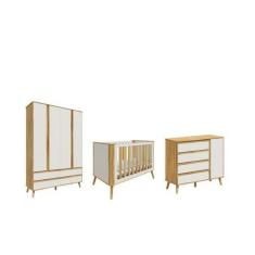 Imagem de Quarto Completo Bebe Moveis Peroba Berço Evolutivo Theo MDF, Amêndoa O