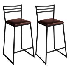 Imagem de Conjunto De 2 Banquetas Alta Lisboa De Aço De Carbono Marrom