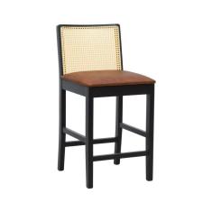 Imagem de Banqueta Média Pérola - Preto Assento Estofado Corano Marrom Mescla