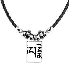 Imagem de DIYthinker Colar com padrão de personagem sânscrito Culture Jewelry Torque Pingente de corda de couro