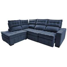 Imagem de Sofá de Canto Esquerdo 2,65x2,30m Retrátil e Reclinável com Molas Ensacadas Cama inBox Nobre Azul
