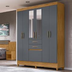 Imagem de Guarda Roupas Casal Com Espelho 7 Portas 2 Gavetas Mafra Moval Freijó / Cinza