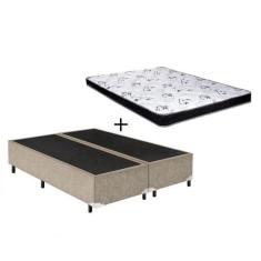 Imagem de Cama Box Bipartido Casal Bege Suede + Colchão Espuma D28 138x188x8